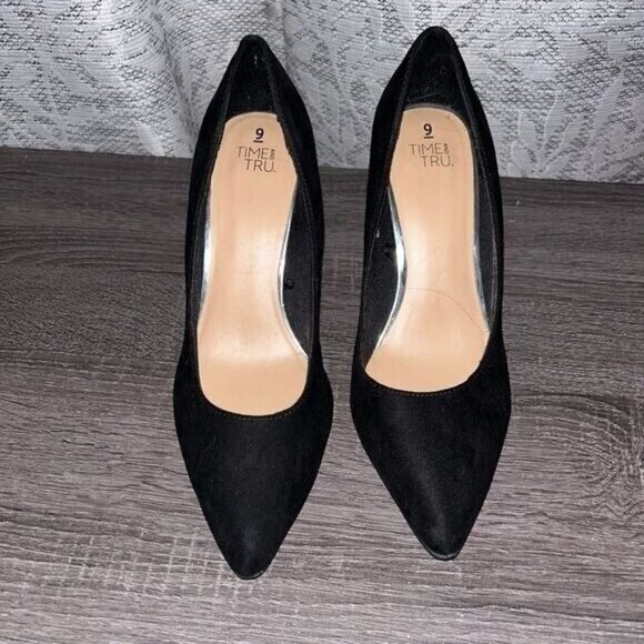 Time & Tru Black Faux Suede Slip On Pointed Toed Business Casual Heels Size 9 - Picture 4 of 8